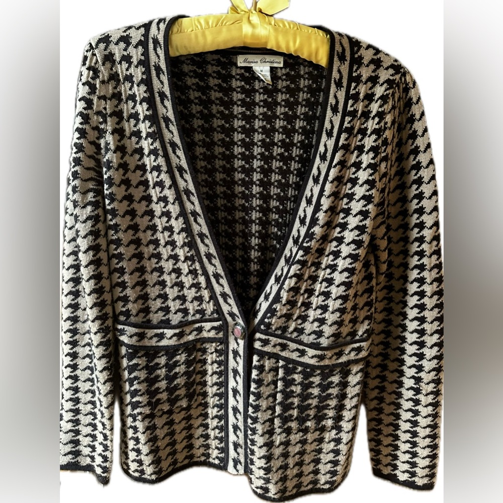 Marisa Christina Black and Cream Houndstooth Cardigan